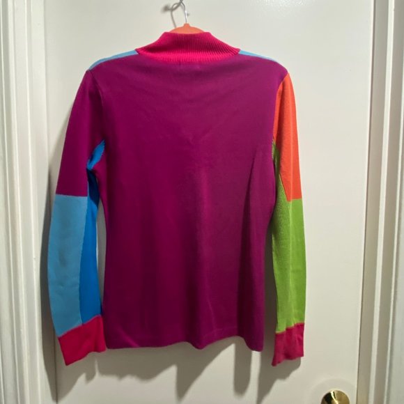 (5) Neve Color Block Grandma Retro Cotton Wool Woman 1/4 Zip Sweater … - Picture 2 of 7